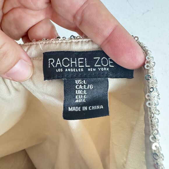 Rachel Zoe Allover Sequin Halter Bodysuit Size L Gold Beige Silver Party Glam - Picture 6 of 11